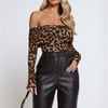 Wild Intentions Off Shoulder Long Sleeve Top Leopard