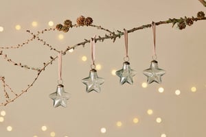 nkuku Sardi Star Baubles Set Of 4 | Christmas Decorations | Clear