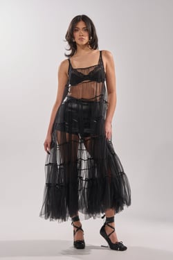 AKIRA Perfect For Layering Tulle Maxi Dress | Black | Size Large/XL