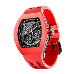 TSAR BOMBA Men's Automatic Skeleton Watch | Interchangeable Luxury Design | Red | Atomic TB8218 | Fluororubber