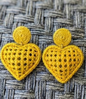 Heart Handwoven Iraca Palm Earrings - Yellow