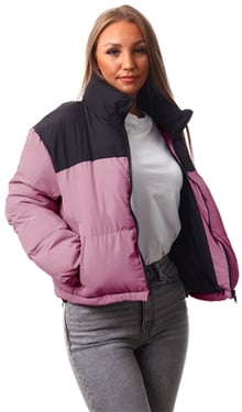 Brave Soul Colour Block Puffer Jacket - Mesa Rose/Black - 8