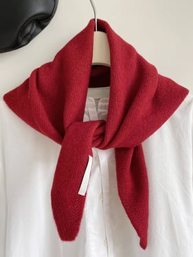 Merino Wool Knitted Triangle Scarf - Red / One Size