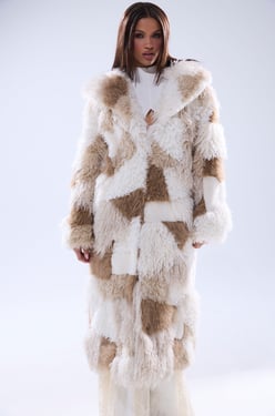 AKIRA In My Feels Patchwork Faux Fur Coat | Size 1X/2X