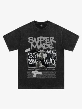 Streetwear Graffiti Character Collage Graphic T-Shirt - Washed Black / XXL