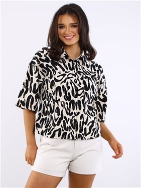 Influence Boxy Pattern Shirt - Cream - 16