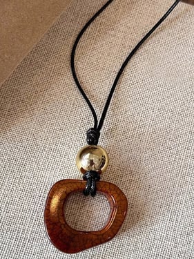 Long Sweater Necklace With Resin Camel Bone Pendant - Hazelnut / One Size