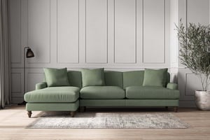 nkuku Deni Left Hand Chaise Sofa | Make To Order | Grand | Brera Linen Jade