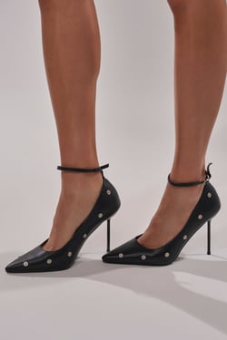 AKIRA Azalea Wang Imogale Hardware Stiletto Pump Shoes | Black Silver | Size 6