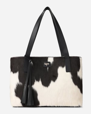 Classic Tote Bag - Black Natural Cowhide and Calfskin Leather
