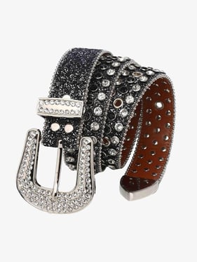 Thesupermade Studded Rhinestone Hip Hop Belt - 1691 - Black / 125CM