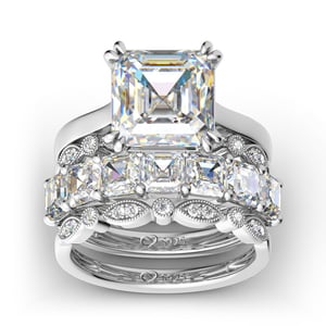 Jeulia 4PC Asscher Cut Sterling Silver Ring Set