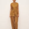 100% Linen Arc-Placket Button-Front Vest ELFRIDA - Ochre / S