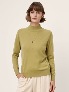 100% Extra-Fine Merino Wool Crew Neck Ribbed Knit Sweater CASSIA - Avocado / XXL