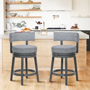COLAMY RENO Wooden Upholstered Swiveling Vintage Dining Chair - Grey / Set of 2