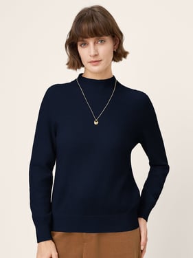 100% Mongolian Cashmere Seamless Wide Ribbed Edge Sweater MONA - Navy Blue / XXL