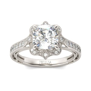 Jeulia Vintage Floral Cushion Cut Sterling Silver Ring