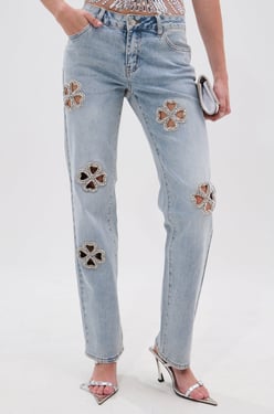 AKIRA Divine Feminine Energy Rhinestone Detail Jeans | Size 34