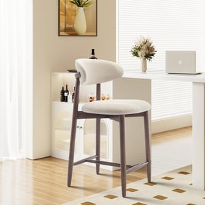 COLAMY ARLA Upholstered Wooden Scandi Minimalist Bar Stool - Beige / Set of 1