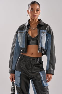 AKIRA Down Time Mixed Media Bomber Jacket | Black | Size 1X