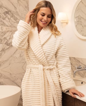 Cream Striped Fleece Dressing Gown - XL