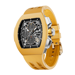 TSAR BOMBA Men's Quartz Watch | Yellow | Atomic TB8214 | Fluororubber Bezel | Luxury Sport Watch | 50M Waterproof Sapphire Glass FKM Rubber Strap