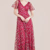 Goddiva Flutter Sleeve Floral Embroidered Maxi - Burgundy