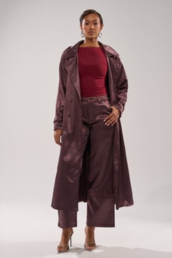 AKIRA Slow Down Satin Trench Coat | Size 1X