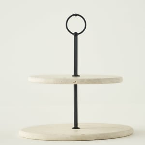 Ephesus Travertine 2-Tier Serving Stand