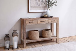 nkuku Ibo Reclaimed Wood 3 Drawer Console Table | Tables | One Size | Natural