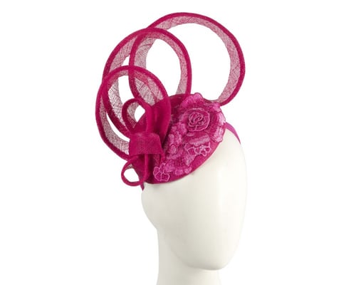 Fuchsia sinamay and lace fascinator by Cupids Millinery