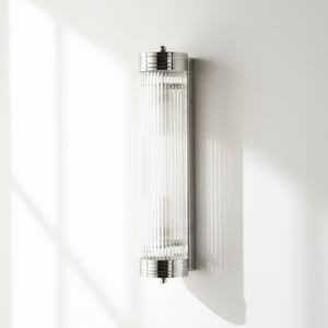 Long Roddy IP44 wall light in nickel with glass rods