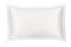 Ivory Oxford Pure Silk Pillowcase - Grey Piping - Super King / Oxford - Ivory, Grey Piping