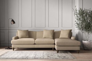 nkuku Deni Large Right Hand Chaise Sofa | Make To Order | Brera Linen Pebble | No Colour