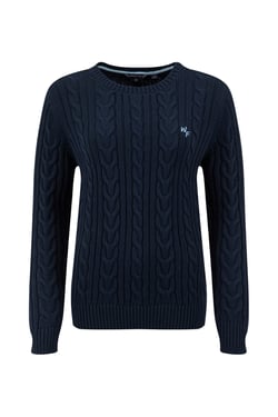 Weird Fish Amberise Crew Neck Cable Knit Jumper Navy Size 8