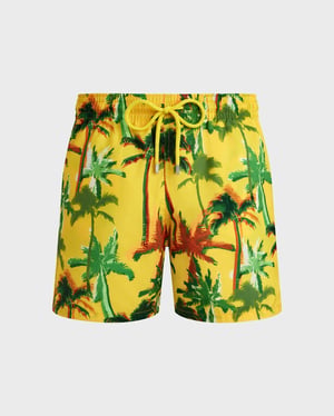 Vilebrequin - Men Ultra-light And Packable Swim Shorts Palms Offset - Swimwear - Mahina - Yellow - Size 6XL