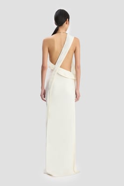 Victoria Beckham One-Shoulder Chain Detail Dress In Ivory - 14 - Womens