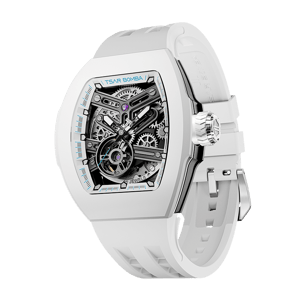TSAR BOMBA Men's Automatic Skeleton Watch | Interchangeable Luxury Design | Full White | Atomic TB8218 | Fluororubber