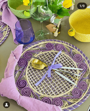 Caracol Handwoven Iraca Placemat - Natural Palm with Color Accents / Lavender