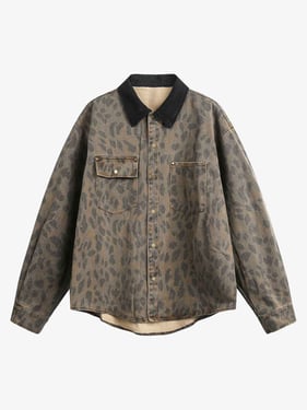 Vintage Distressed Cheetah Print Denim Shirt - Leopard / XL