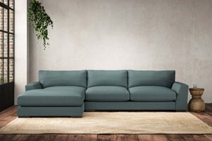nkuku Guddu Large Left Hand Chaise Sofa | Make To Order | Recycled Cotton Teal | Recycled Cotton Airforce