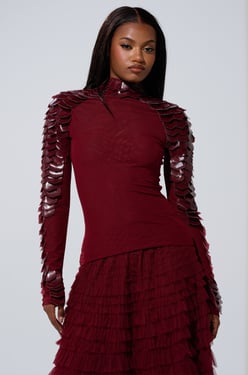 AKIRA Velma Vinyl Scale Top | Burgundy | Size 1X