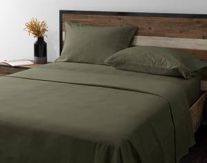 QE Home Organic Cotton Flannel Sheet Set in Pinetree, GOTS Certified, Green, Queen
