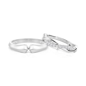 Jeulia Classic Couple Rings Set Sterling Silver