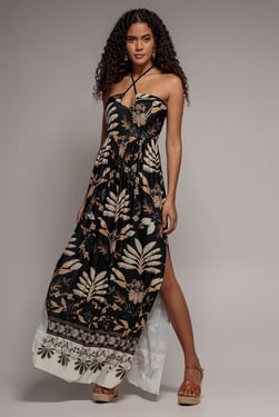 Goddiva Printed Tie Back Maxi - Black