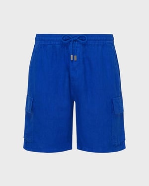Vilebrequin - Men Linen Bermuda Shorts Cargo Pockets - Bermuda - Baie - Blue - Size XXXL