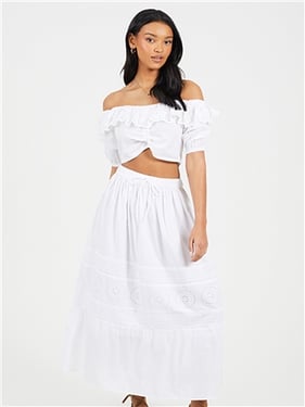 Brave Soul Longline Skirt - White - XS