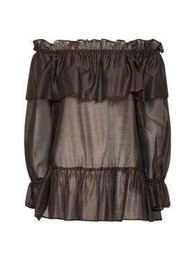 BLANCA VITA | Mocha voile Cevil off-the-shoulder tunic | Women | 44