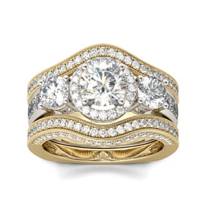 Jeulia Halo Round Cut Sterling Silver Enhancer Ring Set