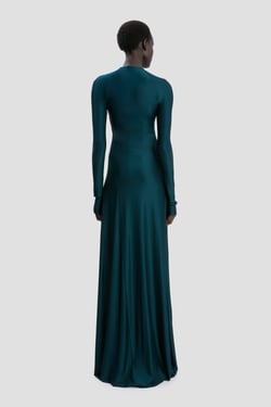 Victoria Beckham Twist Waist Gown In Dark Teal - 14 - Womens